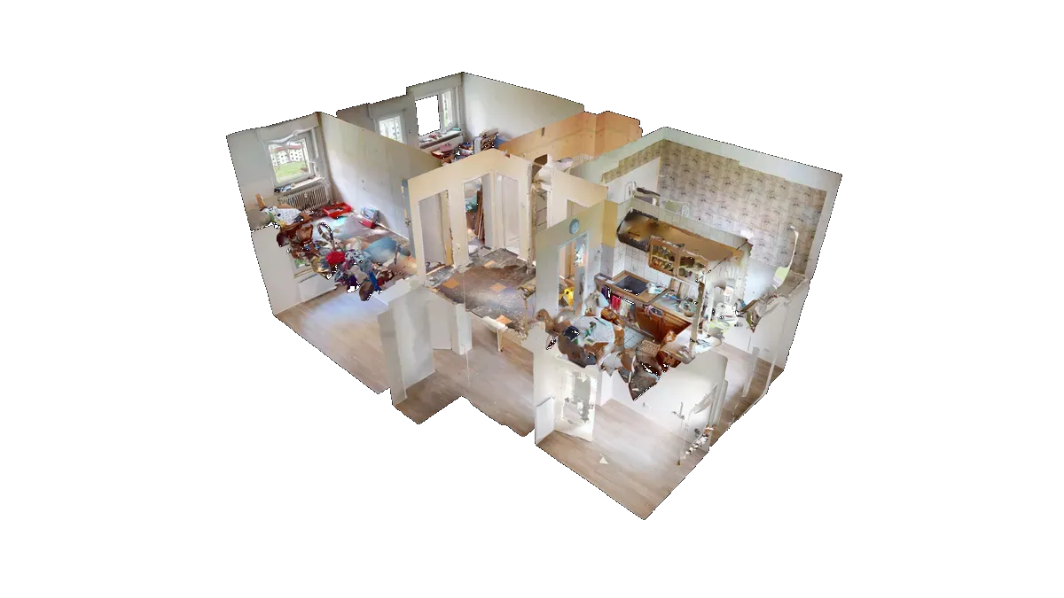 3D-Puppenhaus-Ansicht der 74 m² Wohnung in Dortmund-Hörde