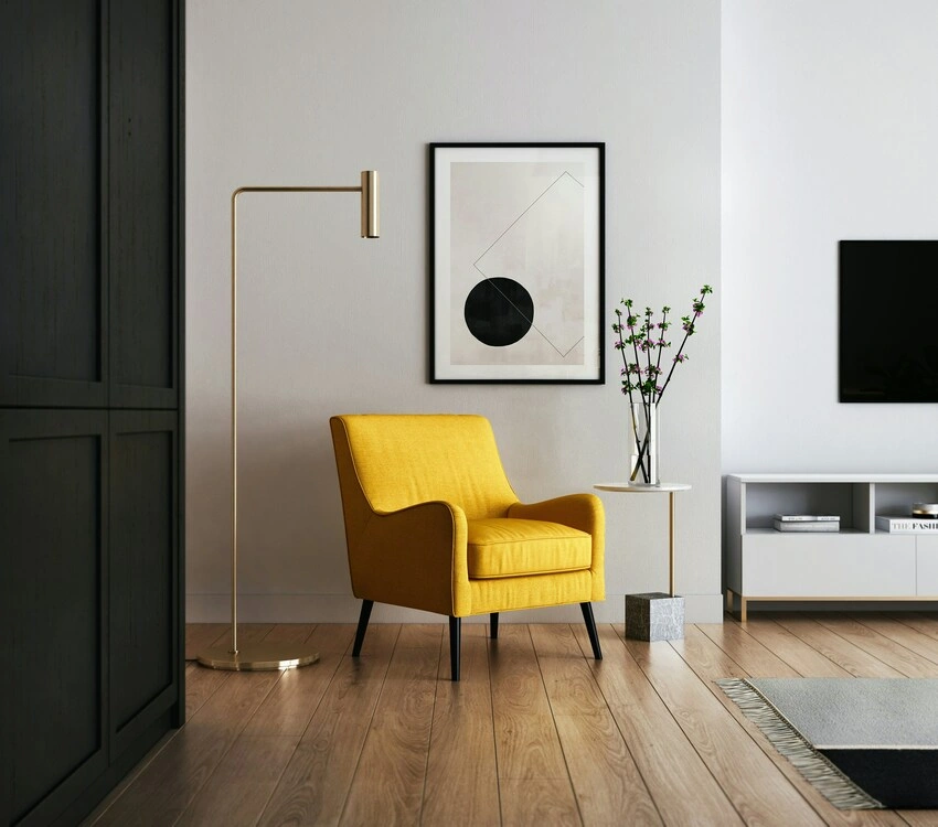 Saniertes Wohnzimmer einer 65-Quadratmeter-Wohnung nach der Komplettsanierung